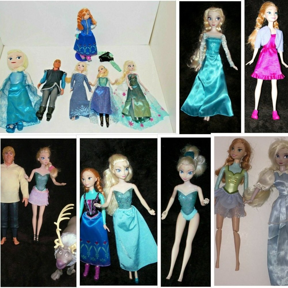 Disney LOT FROZEN Elsa & Anna 14 Dolls, 4 Singing Elsa Dolls & 1 Plush Doll